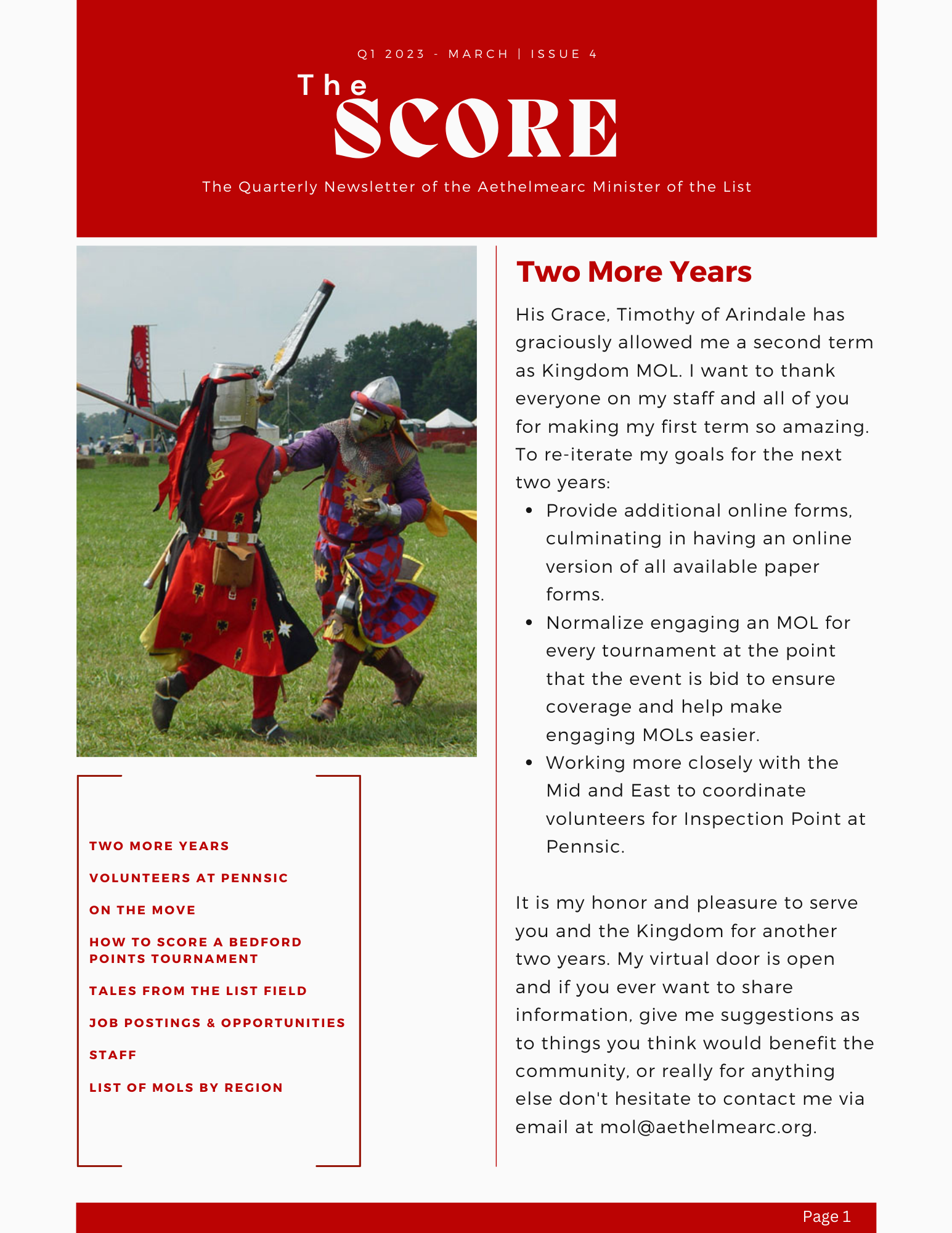 Front Page of the SCORE, March 2023